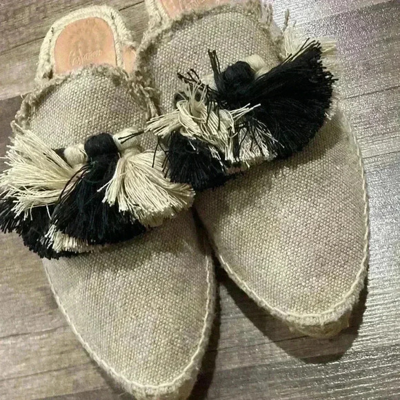 Castaner Canvas Tassel Accents Neutral Flat Mules EU 39 - Picture 10 of 11